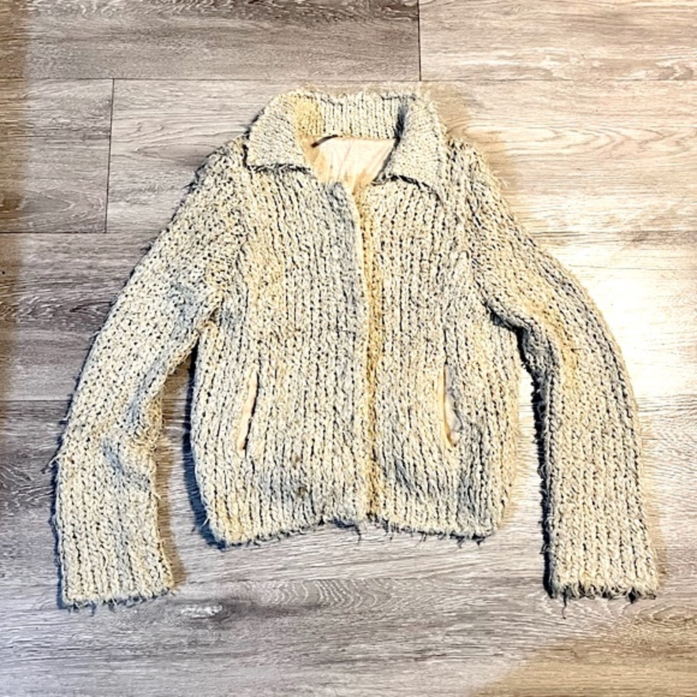 FREE PEOPLE • Knitted Button-Up Sweater Coat • Size XS • Beige Tan Brown Black